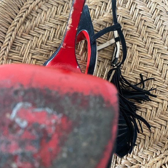 Vintage Christian Louboutin black suede platform fringe high heels - Picture 7 of 9